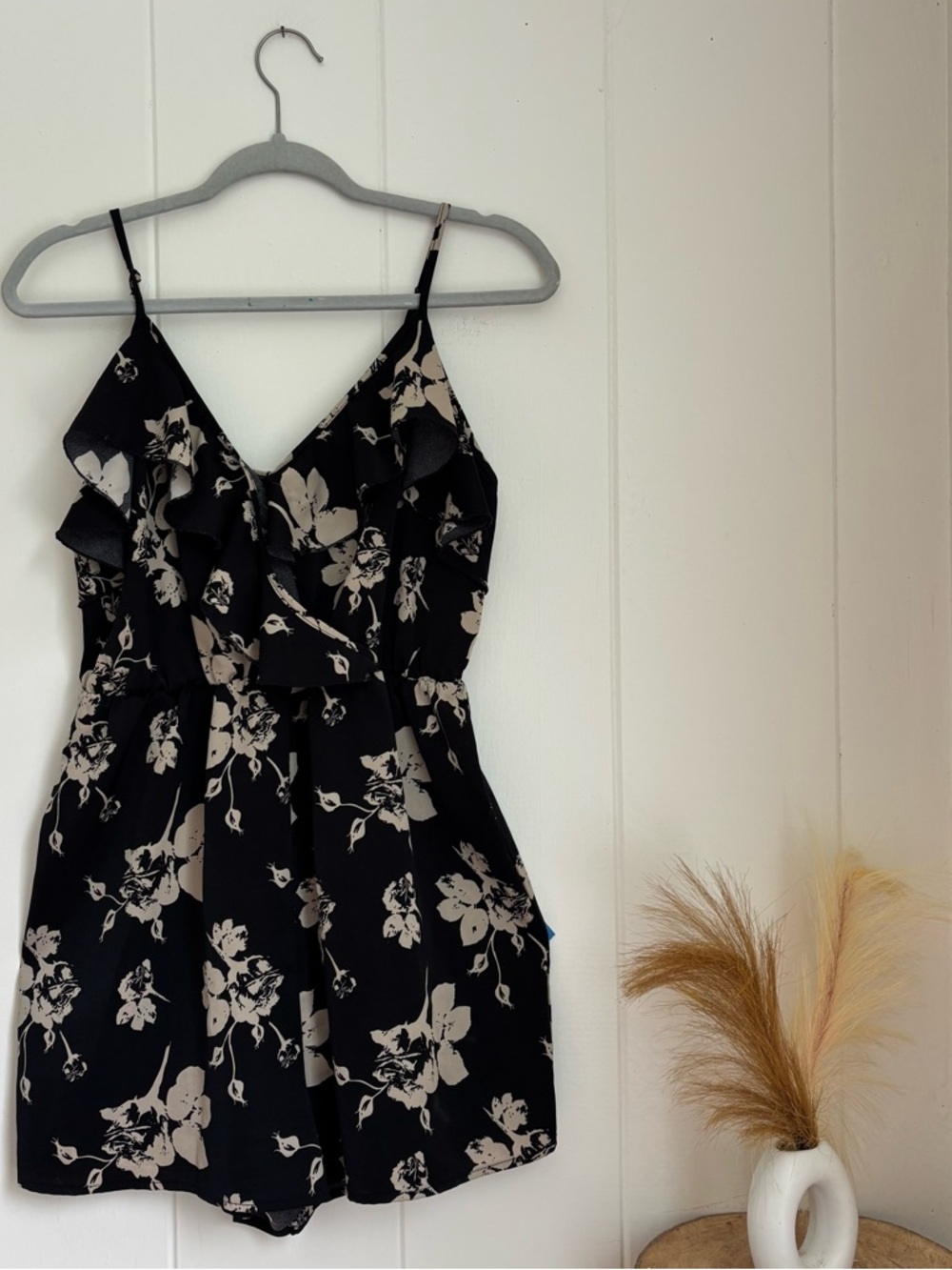 SHEIN Black Floral Ruffle Mini Dress Romper